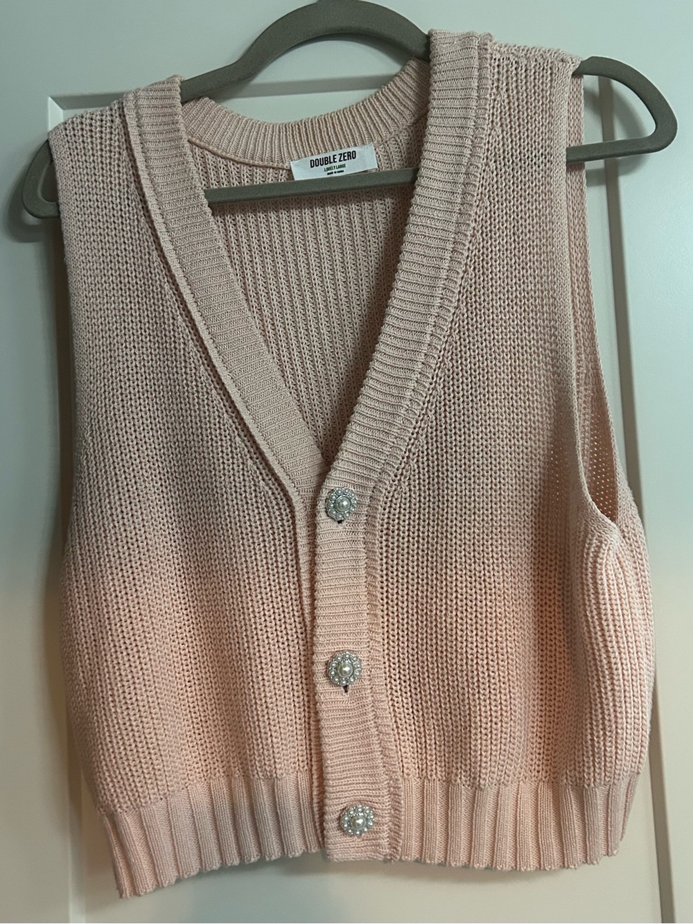 Double Zero Blush Pink Knit Pearl-Button Sweater Vest